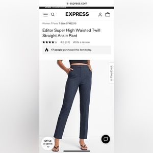 Express Editor Straight Super High Waisted pants size 14 Heather Blue color